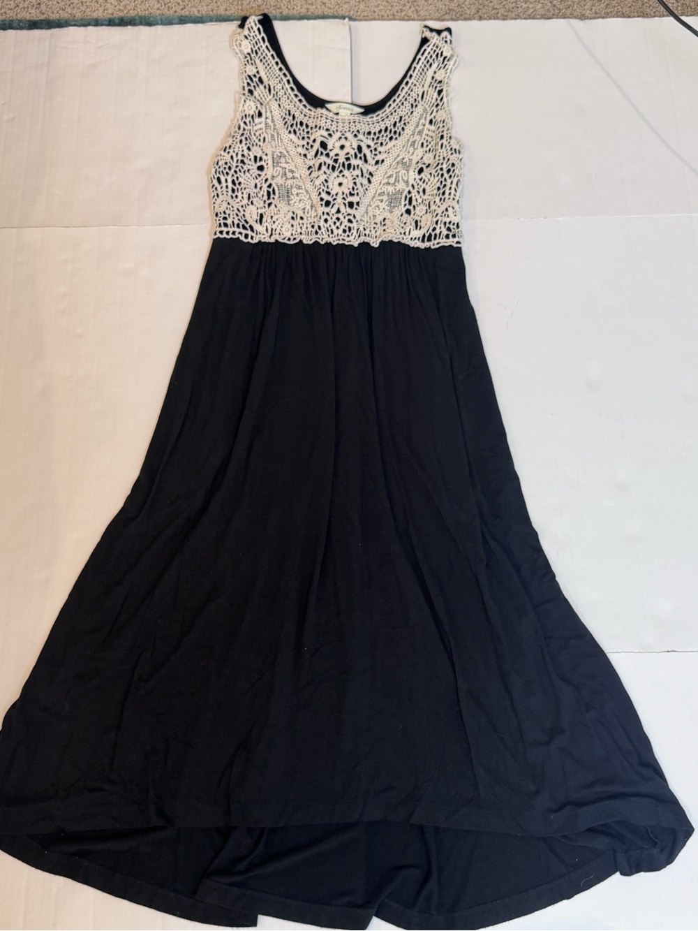 Soma Crochet Lace Maxi Dress M Black Ivory Boho Resort Beach Pockets Stretch - Picture 7 of 9